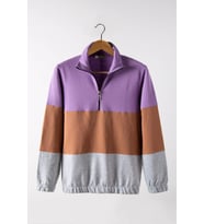 Unisex Üç Bloklu Yarım Fermuarlı Rahat Kalıp Sweatshirt 21K-5200456 Mor