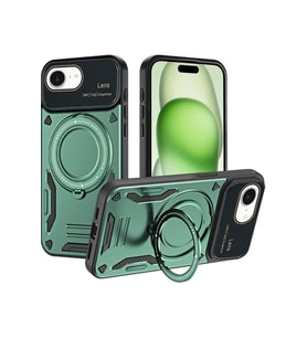 Pilelistore   iPhone 16E Kılıf Joy Lens Standlı Kapak - Koyu Yeşil