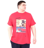 Mode XL Büyük Beden Erkek Baskılı T-Shirt Palm Dream U25026 Kırmızı