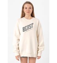 Mr Beast Make The World Ekru Kadın 2ip Sweatshirt