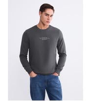 LCWAIKIKI Classic Antrasit Bisiklet Yaka Baskılı Erkek Sweatshirt