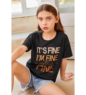 Çocuk Fine Baskılı Pamuklu Tshirt (Siyah)
