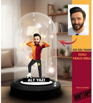 Kişiye Özel Karikatür Melek Hareketli Sarı Kırmızı Taraftar Tasarımlı Fanus Biblo, Taraftar Hediyesi