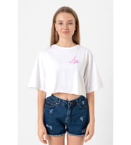 Blackpink Lisa Signature Beyaz Kadın Crop Tshirt