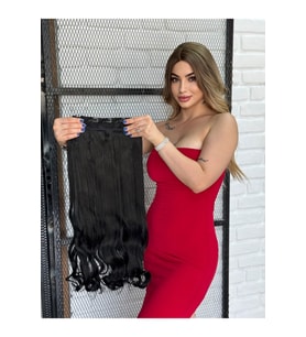 PerukAvm Luxury Geniş Dalgalı Yarımay+2 Yan Çıtçıt Siyah Model