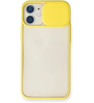 Apple iPhone 11 ile Uyumlu Arkası Mat Yapıya Sahip Sürgülü Kamera Korumalı Silikon Kılıf (Sarı)