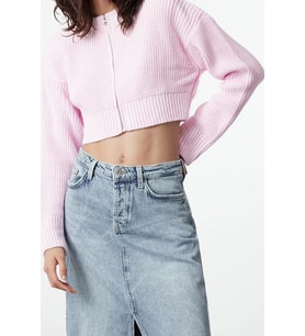 Kadın Modern Tarz Regular Bisiklet Yaka Crop Triko Hırka (Pembe)