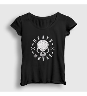 Presmono Kadın Siyah Skull Heavy Metal T-Shirt 316189tt