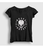 Presmono Kadın Siyah Skull Heavy Metal T-Shirt 316189tt
