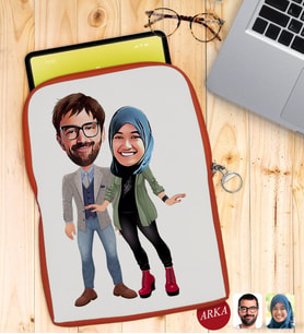 BK Gift Kişiye Özel Sevgililer Karikatürlü Taşınabilir Koruyucu Tablet Kılıfı & Organizer Çanta - Turuncu-60