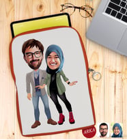 BK Gift Kişiye Özel Sevgililer Karikatürlü Taşınabilir Koruyucu Tablet Kılıfı & Organizer Çanta - Turuncu-60