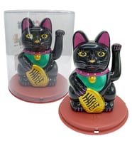 Maneki Neko El Sallayan Şans Kedisi Siyah Solar Güneş Enerjili 11x10cm NO2S
