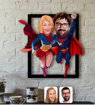 BK Gift Kişiye Özel Süper Sevgililer Karikatürlü 3D Ahşap Tablo-2
