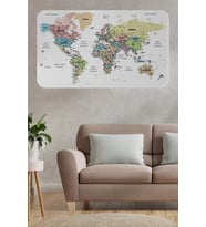 Türkçe Eğitici Ülke Ve Başkent Detaylı Atlası Dünya Haritası Duvar Sticker -60x105-3850