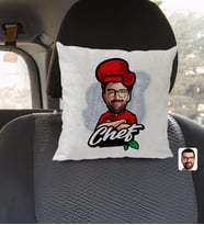 BK Gift Kişiye Özel Erkek Chef Karikatürlü Kare Araç Koltuk Yastığı-10