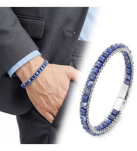 💎 Premium Lapis Doğal Taşlı Hasır Örgü Zincirli Erkek Çelik Bileklik 31832B28D17 - 20 cm