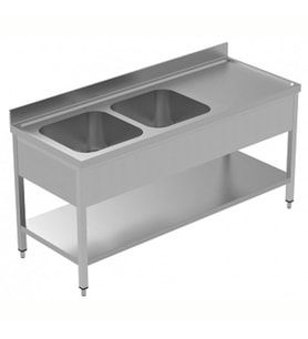 Electrolux Professional 2 Evyeli Tezgah, Evyeleri 600x500 Mm, Damlalığı Sağda, Taban Raflı - 1800 Mm, Plus LSGLG1826D