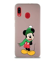 Samsung Galaxy A20 Soft Premier Kapak Mickey Mouse-G Tasarımlı Silikon Kılıf - Pudra (Şeffaf)