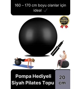 Premium Mini Gymball 20cm Jimnastik Denge Fitness Spor Şişirme Pompası Hediyeli Siyah Pilates Topu