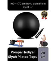 Premium Mini Gymball 20cm Jimnastik Denge Fitness Spor Şişirme Pompası Hediyeli Siyah Pilates Topu