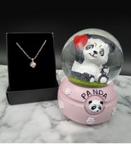 Sevimli Işıklı Panda Kar Küresi & Kolye Hediye Seti