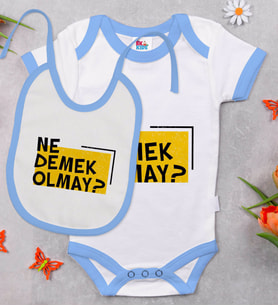 BK Kids Ne Demek Olmay Tasarımlı Mavi Bebek Body Zıbın ve Mama Önlüğü Hediye Seti-1