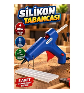 80 W Sıcak Silikon Tabancası 11 mm Uyumlu – 5 Adet Silikon Çubuklu