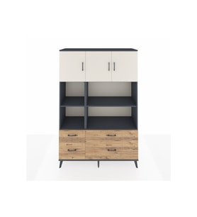 Hyperion Dolap 8 Raflı 4 Çekmeceli 3 Kapaklı 132x44x195 Antrasit-Aytaşı/Çam