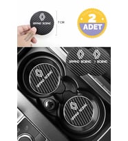 Renault Grand Scenic Modeline Özel Siyah Karbon Bardak Altlığı Renault Armali Grand Scenic 2 Adet 7 cm Spor Şıklığı İçin
