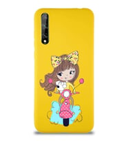 Huawei P Smart S Soft Premier Kapak Vespagirl Tasarımlı Silikon Kılıf - Sarı (Şeffaf)