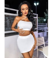 ÖzelTasarım Beyaz Etekli Mini Club Elbisesi