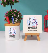 Kimyager Tasarımlı Kişiye Özel Hediye Kimyager Kalemlik ve Dekoratif Taş Baskı Hediye Seti