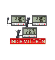 Mini Kablolu İç-Dış Termometre Saat 3´lü Paket