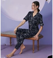 Miss Klein Kadın Büyük Beden Gömlek Yaka Pamuklu Likralı Kısa Kol Pijama Takımı 1130 - 1 Adet (Lacivert)