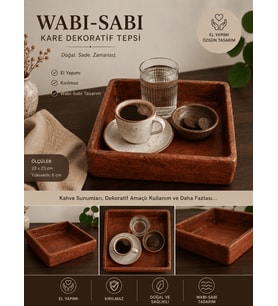 El Yapımı Wabi-Sabi Kare Dekoratif Tepsi  Kırılmaz Kahve & Pasta Sunum Tepsisi 23x23 cm