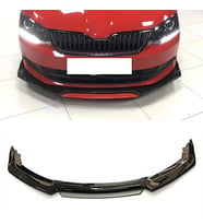 Skoda Fabia Gri Renkli Şeritli Dilli Ön Lip 4 Prç Parlak Siyah ABS