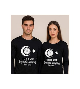 🖤 Unisex Uzunkol Siyah Atatürk 10 Kasım Saygıyla Anıyoruz Gösteri Kostüm T-shirt