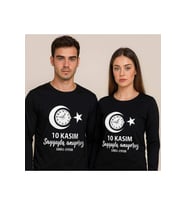 🖤 Unisex Uzunkol Siyah Atatürk 10 Kasım Saygıyla Anıyoruz Gösteri Kostüm T-shirt
