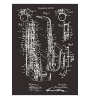 Jazz Saksafon Vintage Patent Baskısı 1915 Tablo Ahşap Poster Dekoratif