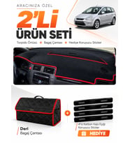 FORD C-MAX (2003-2010) UZUN KAPAKLI Uyumlu Torpido Örtüsü + Deri Bagaj Çantası Seti - Siyah Kırmızı