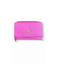 Pembe Fermuarlı Cüzdan, Kartlık Bölmeli, Dokuma Kumaş, Altın Rengi At Detaylı (Pembe)