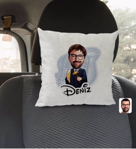 BK Gift Kişiye Özel İsimli Erkek Hakim Karikatürlü Kare Araç Koltuk Yastığı-1