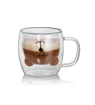 Ayıcık Tasarımlı Çift Cidarlı Cam Kupa, Çift Cidarlı Kulplu Cam Kupa