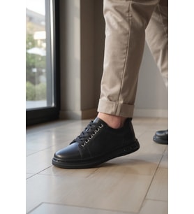 Enoch Hakiki Deri Günlük Bağcıklı Erkek Ayakkabı Jel Görünümlü Taban Sneaker