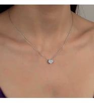 Swarovski Taşlı Gümüş Kalp Bayan Kolye