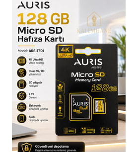 AURIS 128 GB Micro SD Hafıza Kartı Class 10 U3 4K Destekli SD Adaptörlü