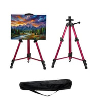 Temel Katlanabilir Alüminyum Tripod Şövale - Kollu Yükseklik Ayarlı, Su Terazili, Pembe