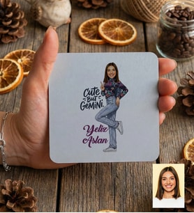 Kişiye Özel Karikatürlü Cute But Gemini İkizler Burcu Bardak Altlığı Doğum Günü Hediyesi