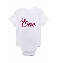 One 1 Yaş Baskılı Fuşya Pırıltılı Basılı Bebek Body Zıbın