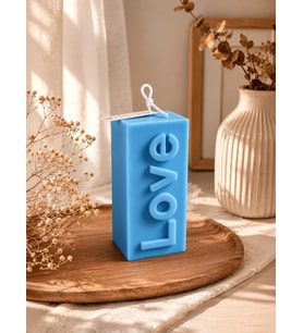 Mumelia Love Yazılı - Doğal Soya Blok Dekoratif Mum - Mavi